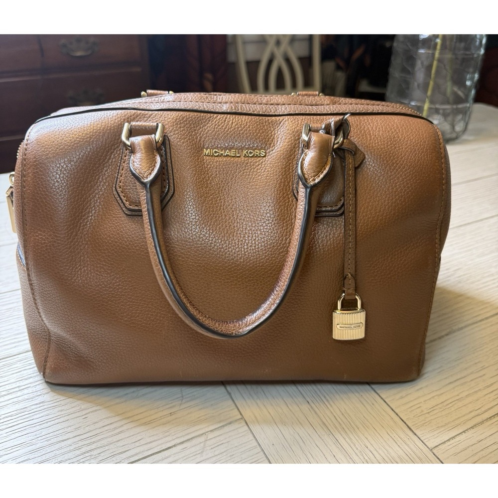 Michael Michael Kors Mercer Pebbled Brown Leather Double Handle Satchel Handbag‎ - Picture 10 of 16